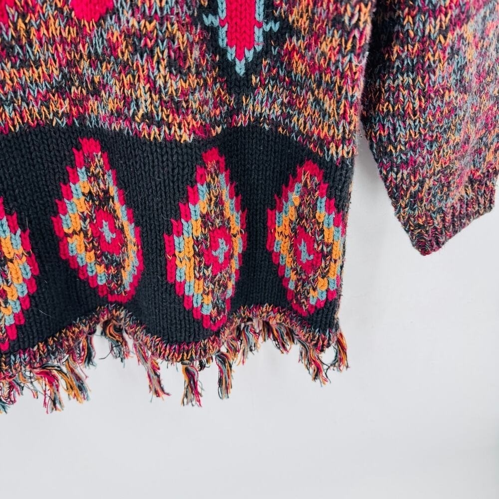 Vintage Cynthia Sweater 1X Boho Southwestern Fringe Hem Colorful Knit‎ - Picture 5 of 7